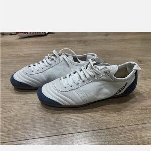 Bikkembergs White Leather Sneakers with Navy Toe & Heel
